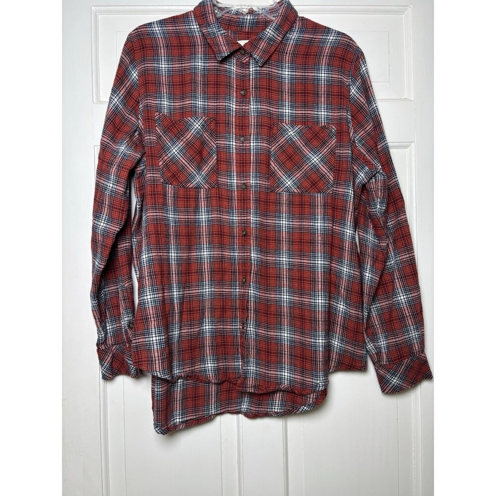 Universal Thread Women L Rust/Black/White Plaid Long Slv Flannel Shirt Shacket